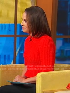 Elizabeth’s red knit collared sweater on Good Morning America