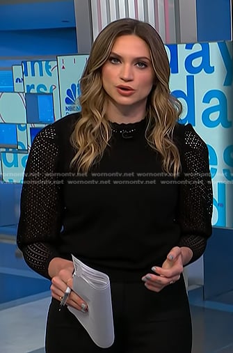 Ellison's black puff sleeve lace top on NBC News Daily