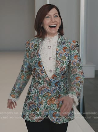 Elsbeth’s floral jacquard blazer on Elsbeth