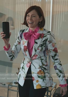 Elsbeth's white floral print blazer on Elsbeth