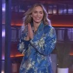 Emily Blunt's blue floral jacquard blazer on The Kelly Clarkson Show