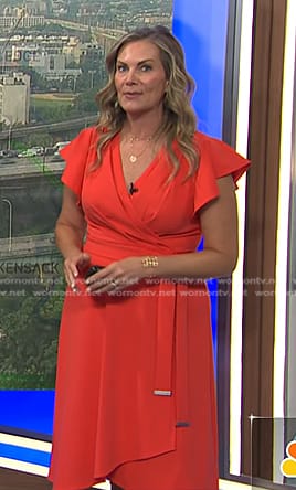 Emily West's orange flutter sleeve wrap dress on Today