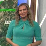 Emily West's turquoise green twisted neck dress on Today