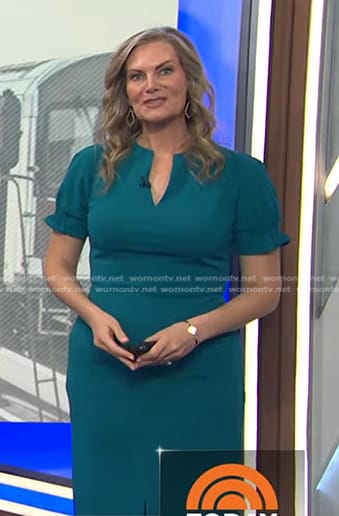 Emily West’s teal v-neck dress on Today