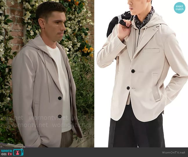 Emporio Armani Blazer with Detachable Inner Hooded Panel worn by Dr. John Finnegan (Tanner Novlan) on The Bold and the Beautiful