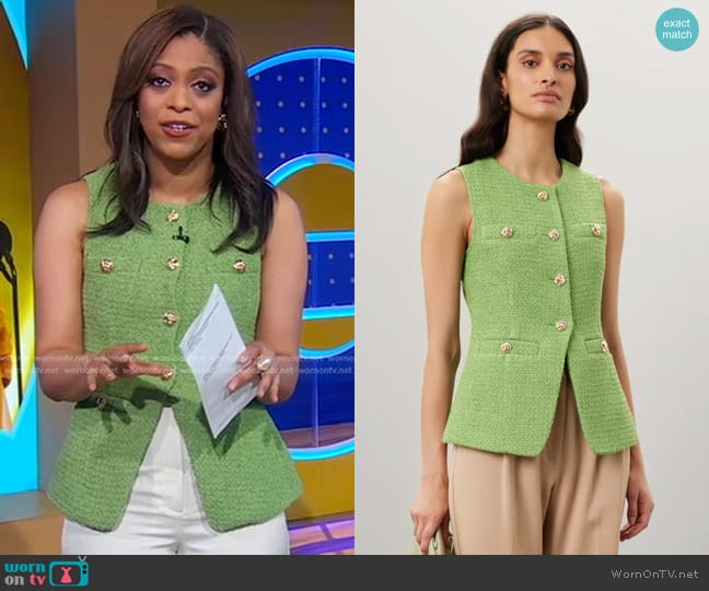 Endless Rose Tweed Buttoned Long Split Jacket worn by Morgan Norwood on Good Morning America