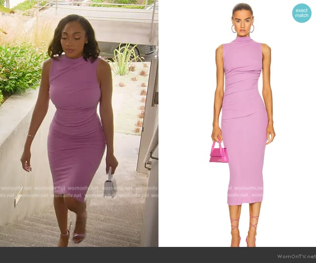 Enza Costa Silk Knit Sleeveless Twist Midi Dress worn by Brandi Marshall (Brandi Marshall) on Selling the OC