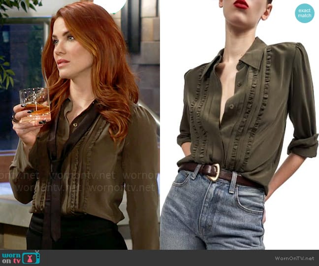 Equipment Heidi Shirt in Forest Night worn by Sally Spectra (Courtney Hope) on The Young and the Restless