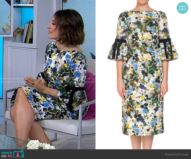 Erdem Alexandra Floral Meadow Pencil Dress with Grosgrain Ribbon Trim worn by Suzy Welch on Today