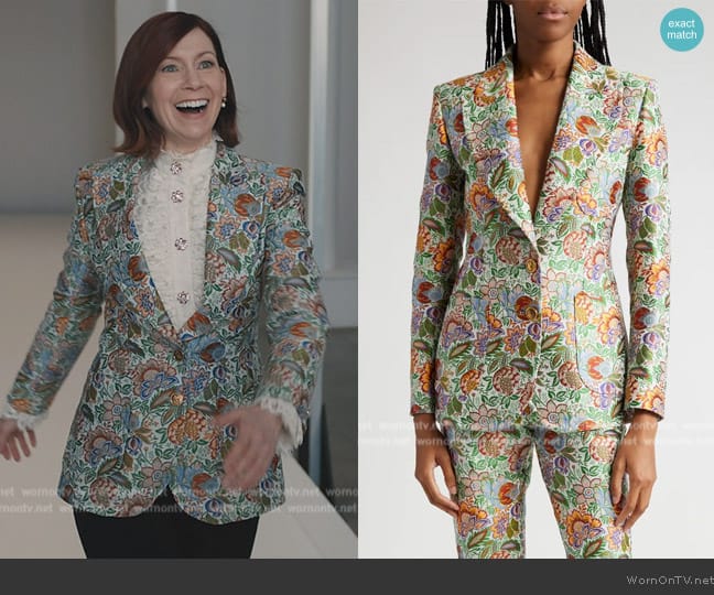 Elsbeth’s floral jacquard blazer on Elsbeth