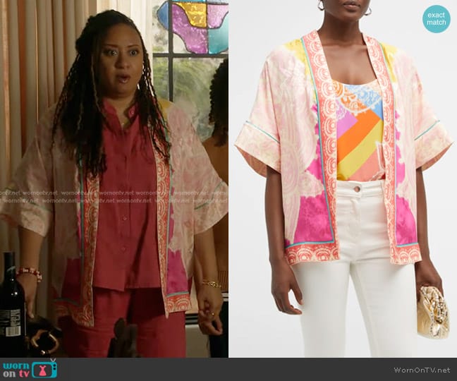 Etro Tie-Dye Silk Jacquard Kesa worn by Karen Wilson (Tracie Thoms) on 9-1-1