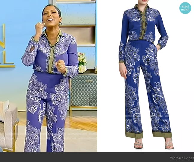 WornOnTV: Tamron’s blue bandana print top and pants on Tamron Hall Show ...