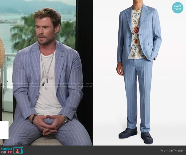 Etro Striped Wool Suit worn by Chris Hemsworth on Good Morning America