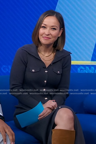 Eva’s grey button front ribbed dress on Good Morning America