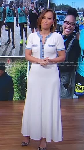 Eva’s white contrast denim trim dress on Good Morning America