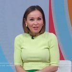 Eva’s yellow ribbed short sleeve top and green pants on Good Morning America