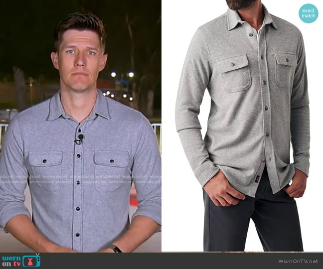 Faherty Legend Textured Shirt in Fossil Gray worn by Trevor Ault on Good Morning America