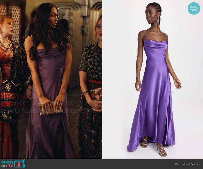 Fame and Partners The Rosella Dress in Amethyst worn by Sofia Salinas (Michaela Jaé Rodriguez) on Loot