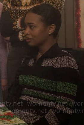 Faran's black and green striped knit top on Pretty Little Liars Original Sin