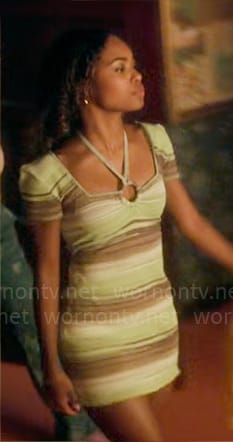 Faran's green striped ring dress on Pretty Little Liars Original Sin