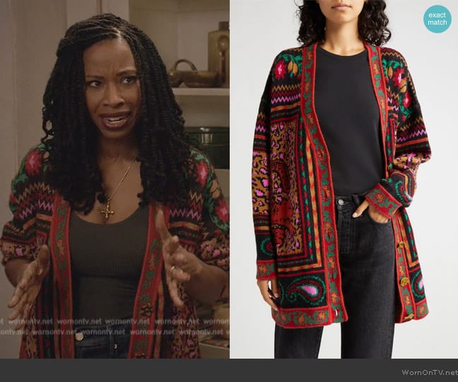 Farm Rio Tapestry Jacquard Cardigan worn by Grace James (Karimah Westbrook) on All American