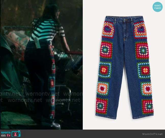 FARM Rio Crochet Squares Denim Jeans worn by Minnie 'Mouse' Honrada (Malia Pyles) on Pretty Little Liars Original Sin