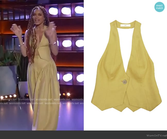 Fenoel Yellow Halle Halter Vest worn by Andra Day on The Kelly Clarkson Show