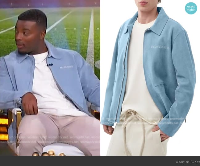 Filling Pieces Leather Jacket Suede Adriatic Blue worn by Daniel Ezra on The Jennifer Hudson Show