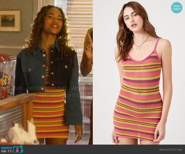 Forever 21 Striped Sweater-Knit Cami Dress worn by Faran Bryant (Zaria) on Pretty Little Liars Original Sin