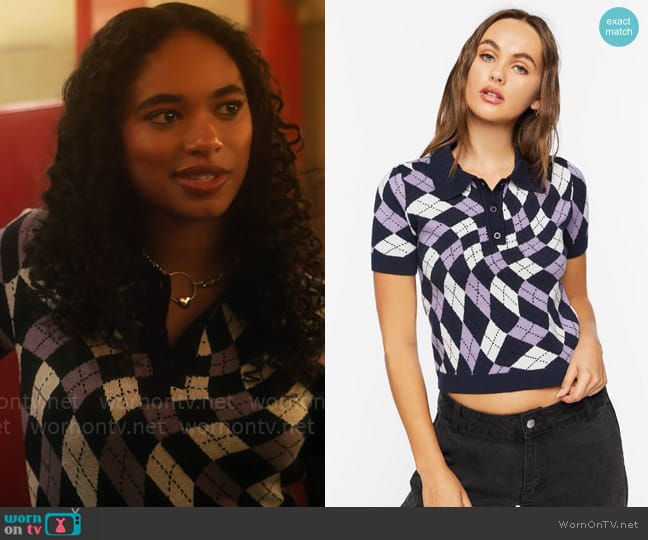 Forever 21 Sweater-Knit Checkered Polo Shirt worn by Tabitha 'Tabby' Hayworth (Chandler Kinney) on Pretty Little Liars Original Sin