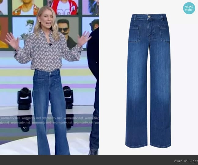 Frame Le Palazzo wide-leg high-rise stretch-denim jeans worn by Kelly Ripa on Live with Kelly and Mark