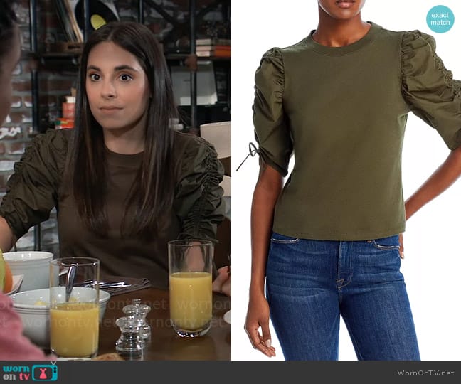 Frame Ruched Tie Sleeve Top in Fatigue worn by Molly Lansing-Davis (Kristen Vaganos) on General Hospital