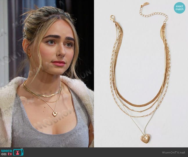 Free People Sloane Layered Necklace worn by Holly Jonas (Ashley Puzemis) on Days of our Lives