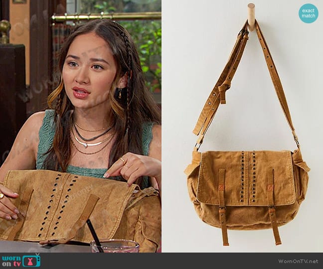 Free People Zevon Distressed Messenger Bag worn by Sophia (Madelyn Kientz) on Days of our Lives