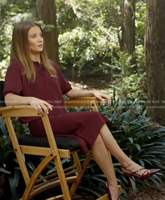 Freya Allan's burgundy polo top on Good Morning America