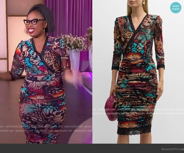 Fuzzi Butterfly-Print Lace-Trim Tulle Midi Dress worn by Jennifer Hudson on The Jennifer Hudson Show