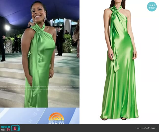 Galvan Ushuaia Satin Tieneck Gown in Paris Green worn by Sheinelle Jones on Today