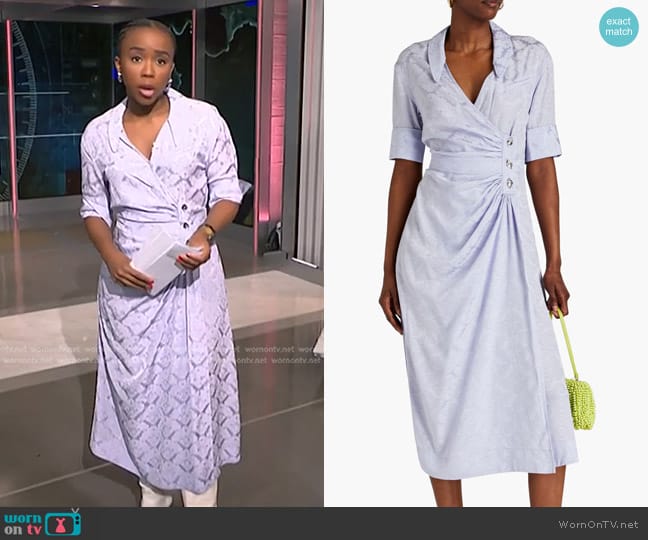 Ganni Satin-Jacquard Midi Wrap Dress worn by Zinhle Essamuah on NBC News Daily