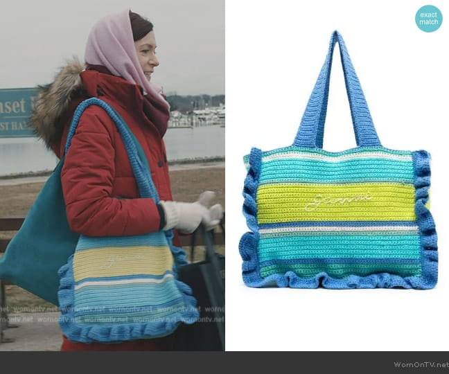 Ganni Striped crochet tote bag worn by Elsbeth Tascioni (Carrie Preston) on Elsbeth