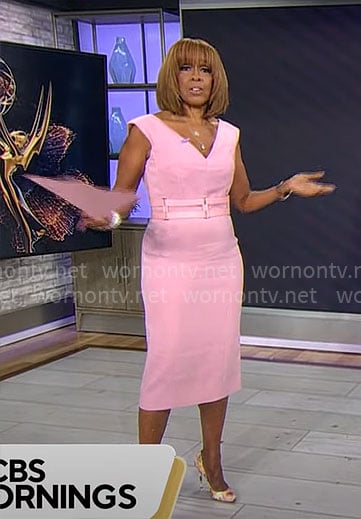 Gayle King's pink v-neck dress on CBS Mornings