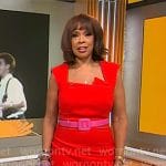 Gayle King’s red asymmetric neckline dress on CBS Mornings