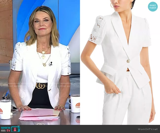 WornOnTV: Savannah’s white short embroidered sleeve blazer and black ...