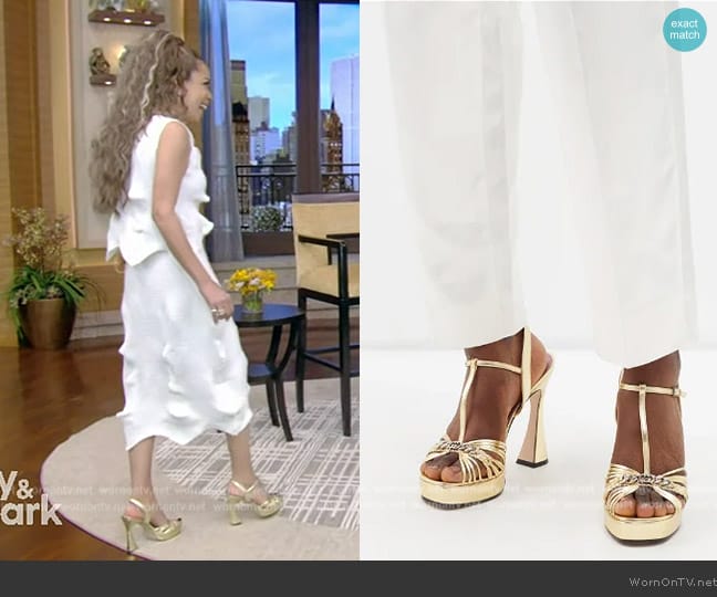 Gucci GG-Chain Metallic-Leather Sandals worn by Sunny Hostin on Live with Kelly and Mark