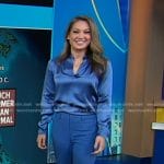 Ginger's blue satin blouse and flare pants on Good Morning America