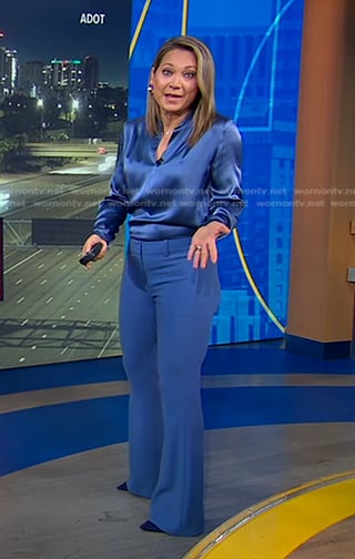 Ginger's blue satin blouse and flare pants on Good Morning America