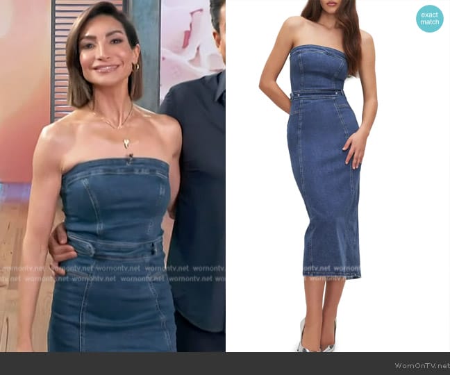 Good American Denim Tube Midi Dress worn by Courtney Lopez on Access Hollywood