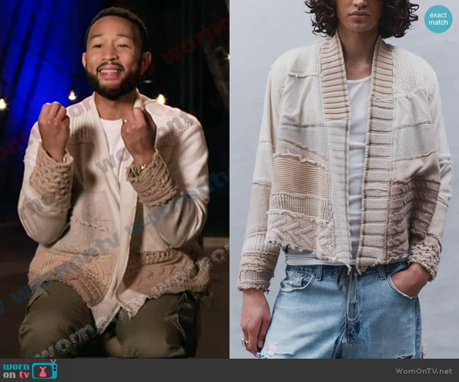 Greg Lauren Patchwork Wool and Cotton-Blend Cardigan worn by John Legend on The Voice