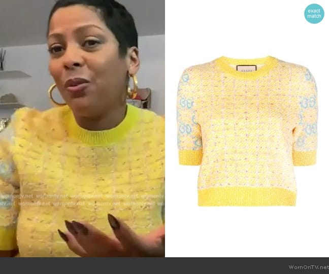 Gucci Yellow GG Intarsia Sweater worn by Tamron Hall on Tamron Hall Show