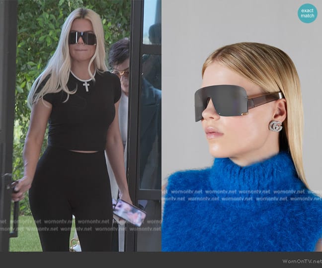 Gucci Mask-Shaped Frame Sunglasses worn by Khloe Kardashian (Khloe Kardashian) on The Kardashians