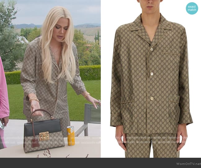 Gucci GG Supreme Print Silk Jacket worn by Khloe Kardashian (Khloe Kardashian) on The Kardashians